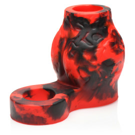 Creature Cocks Hell Hound Silicone Penis Sleeve + Ball Stretcher Medium Red